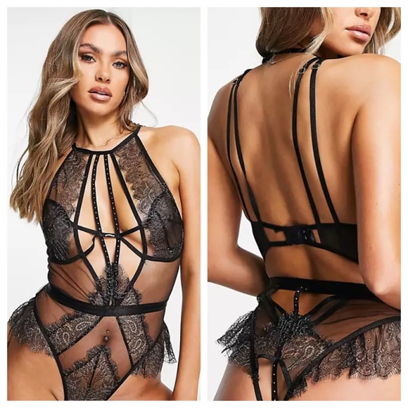 ASOS Ann Summers Metallic Lace & Strapping Detail Bodysuit - Picture 1 of 11